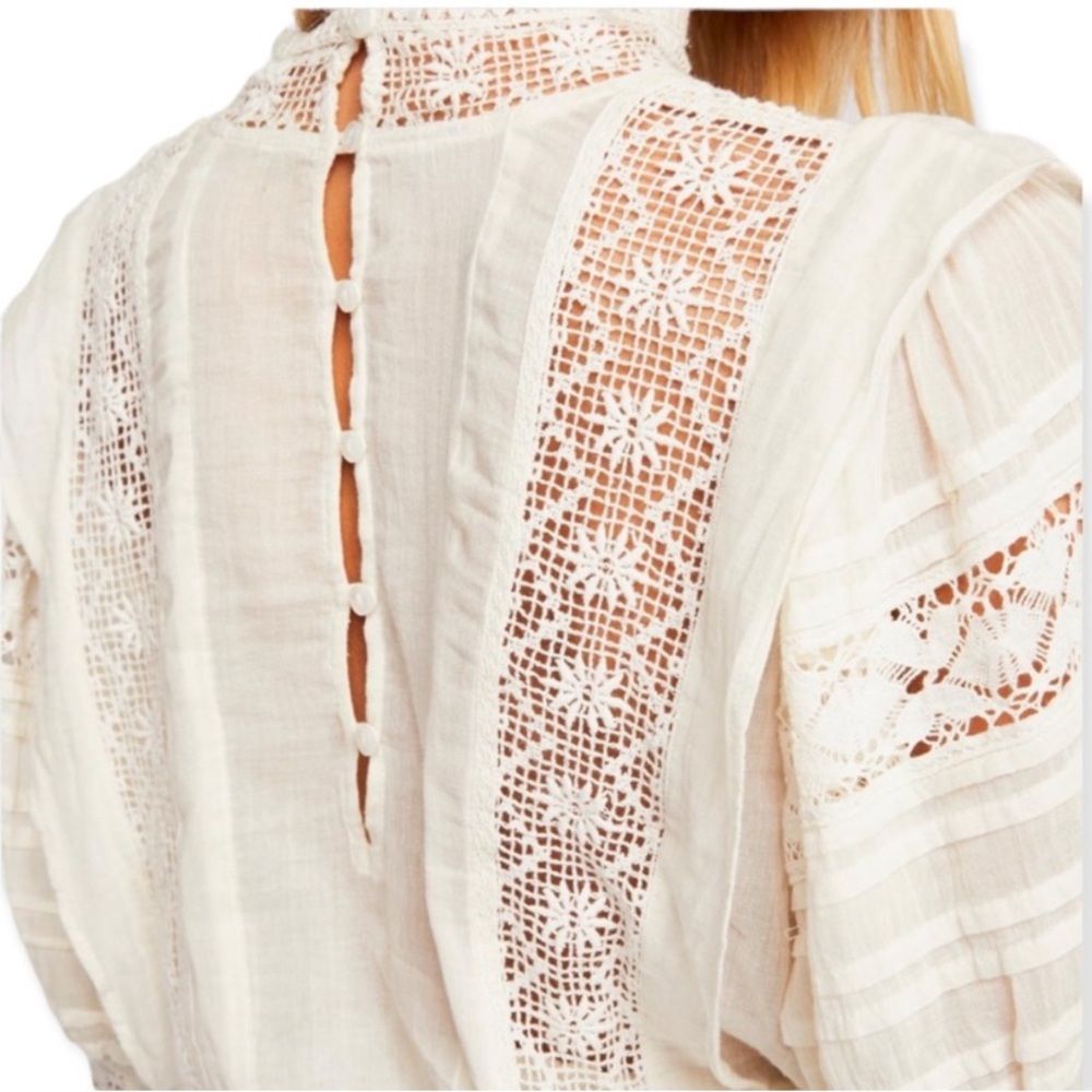 NWOT Free People Victorian Crochet Lace Ruffle 3/4 Sleeve Blouse Cottagecore - Picture 7 of 15